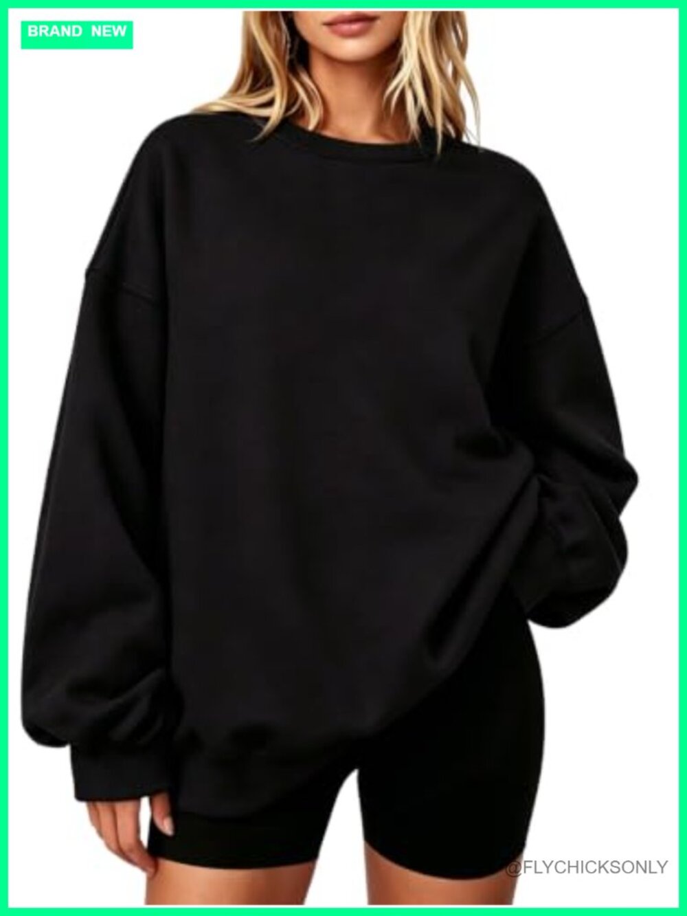 Oversized Crewneck Sweatshirt Cotton Polyester Fleece Lined Pullover